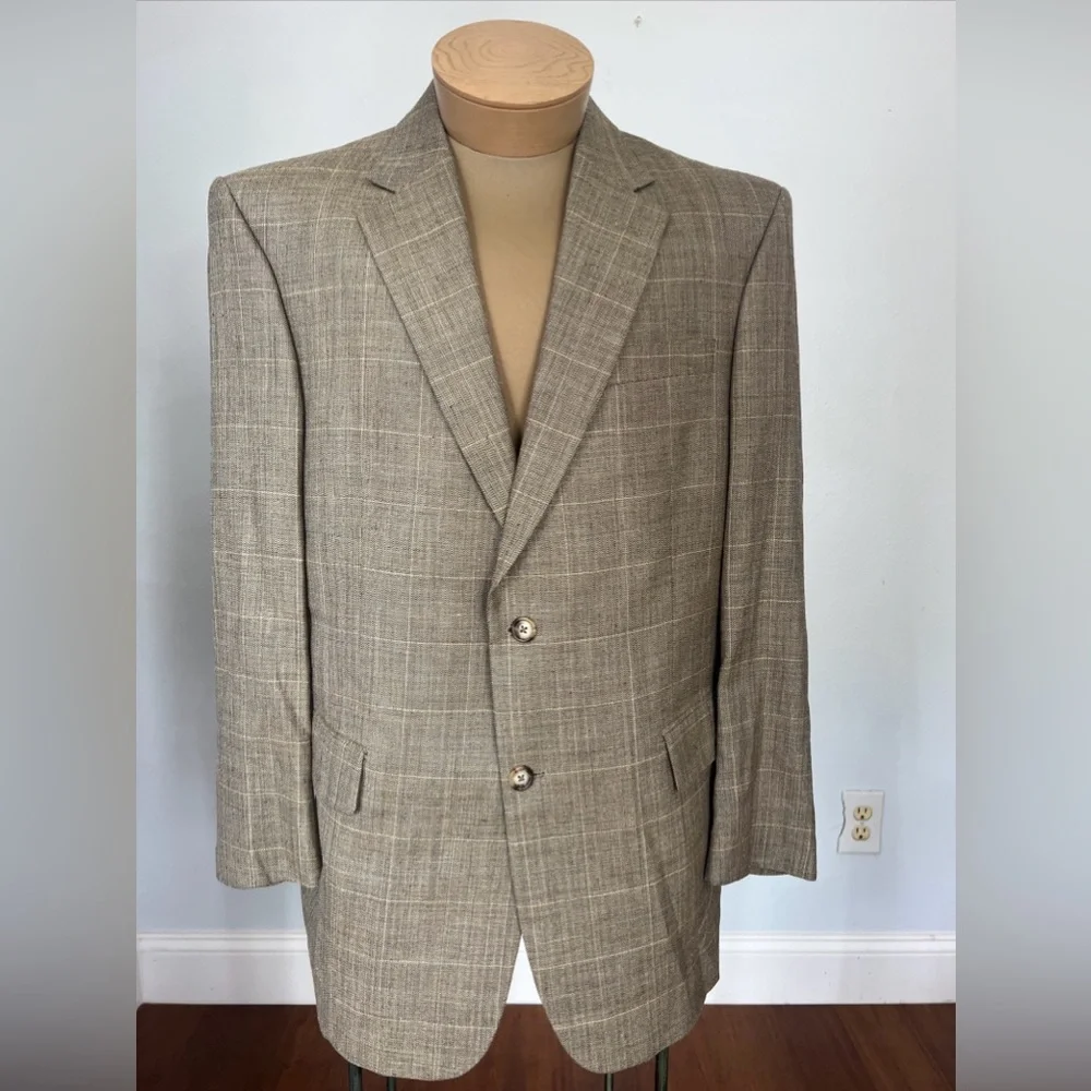 Jos A‎ Bank Silk Blend Mens Blazer Brown Sport Coat Jacket Size 41R